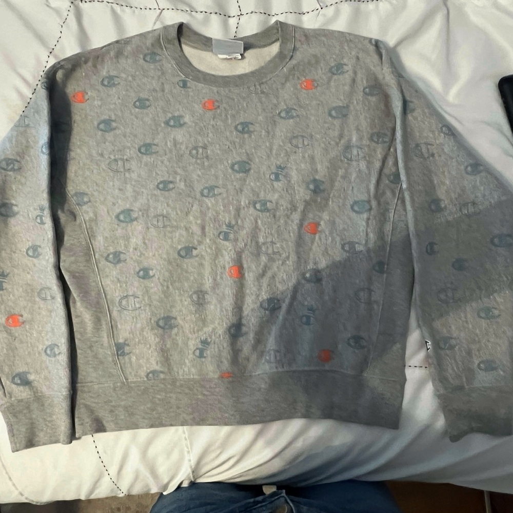 Champion Men's Gray Sweater with Orange Accents